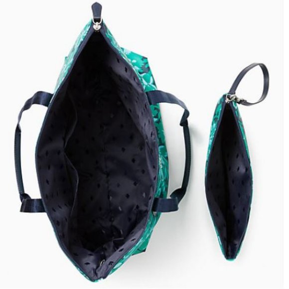 KATE SPADE NWT LARGE GREEN MULTI PACKABLE TOTE WITH WRISTLET! - Picture 4 of 13
